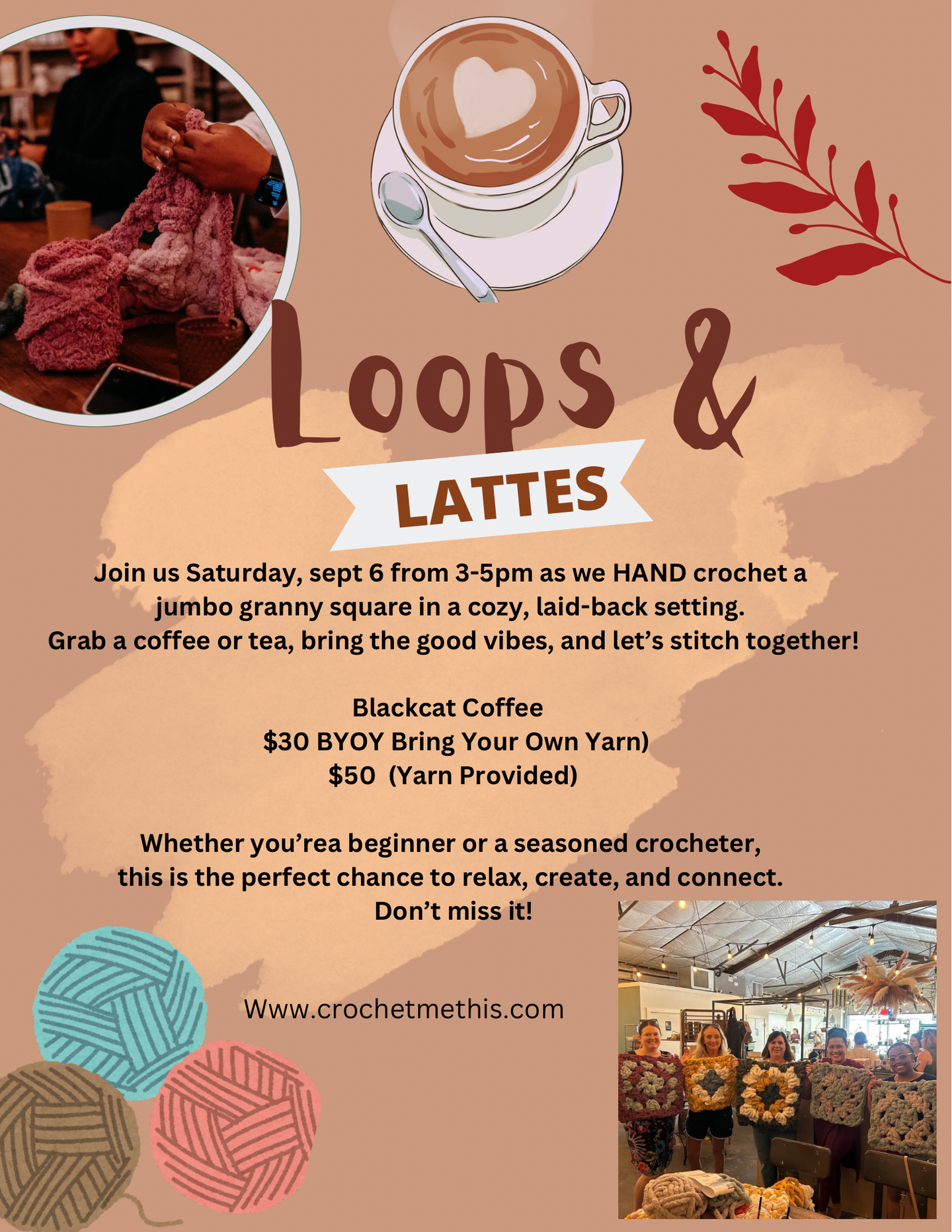 Hand crochet loops and lattes class