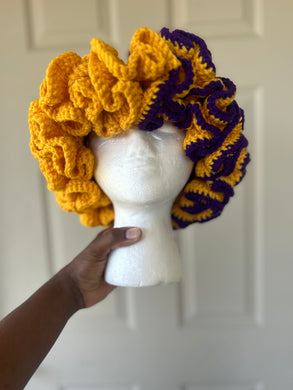 Purple/gold ruffle hat