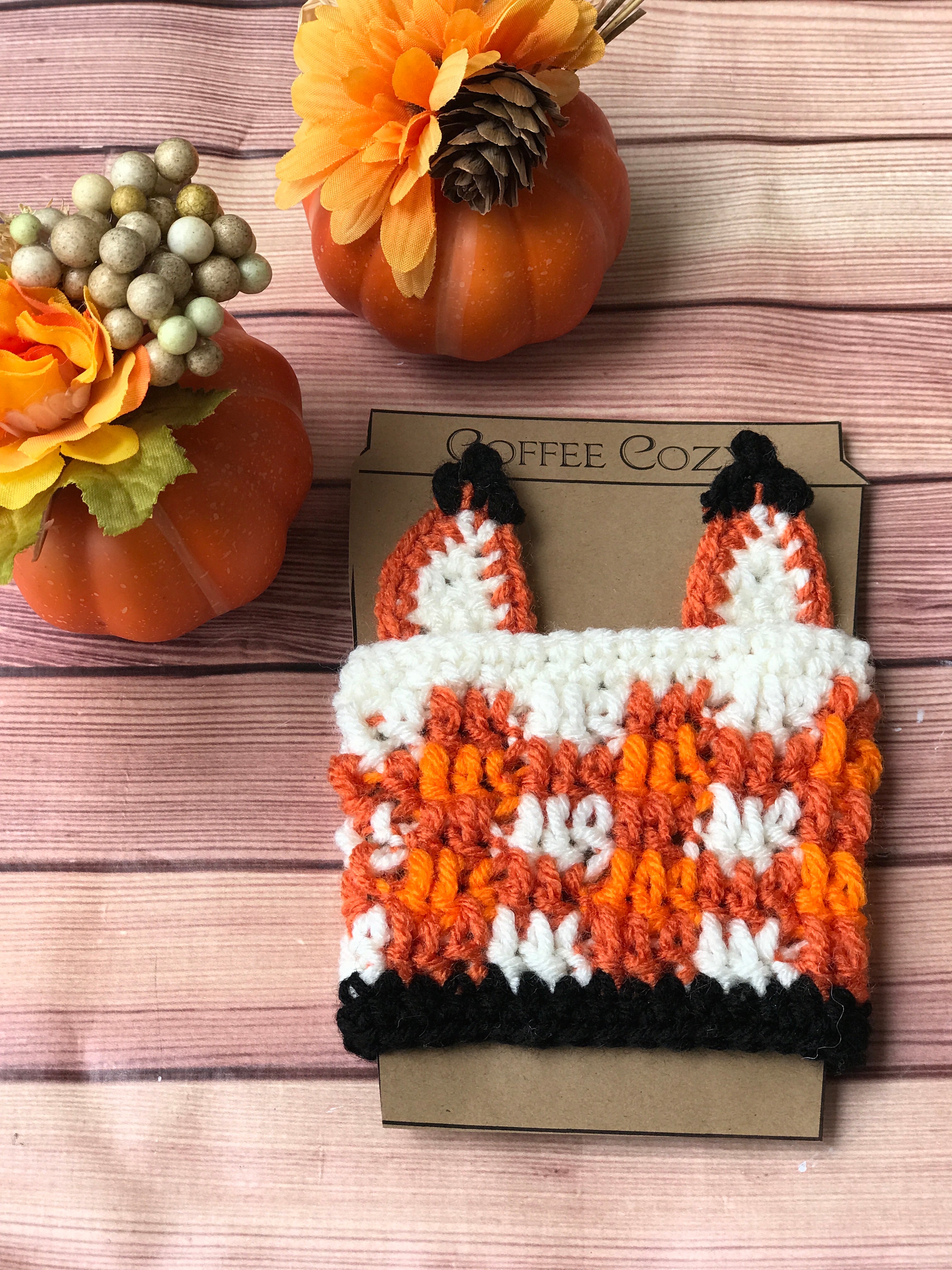 Crochet plaid fox coffee cozy