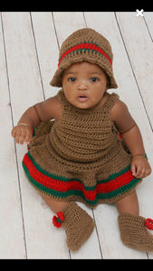 Baby Girl Crochet Dress, Hat and Sandals
