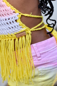 Pink Lemonade Crochet Fringe Halter Top